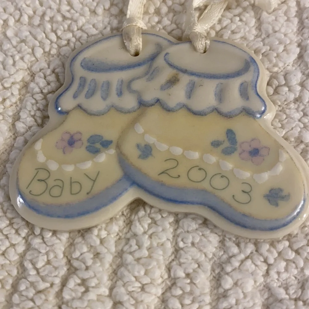 Vintage Longaberger 2003 Baby Painted Ceramic Tie-On Decorative Ornament Gift